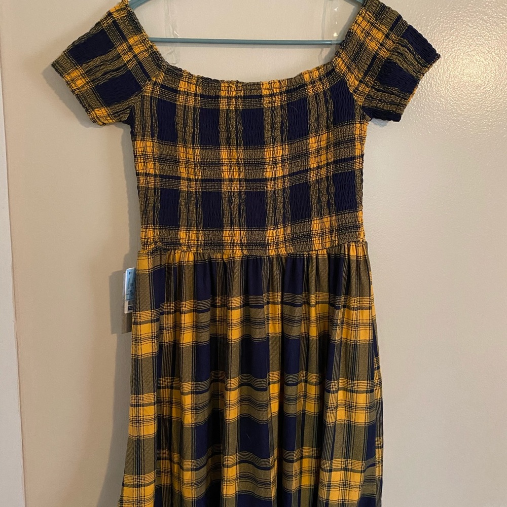 Blue and yellow plaid mini dress